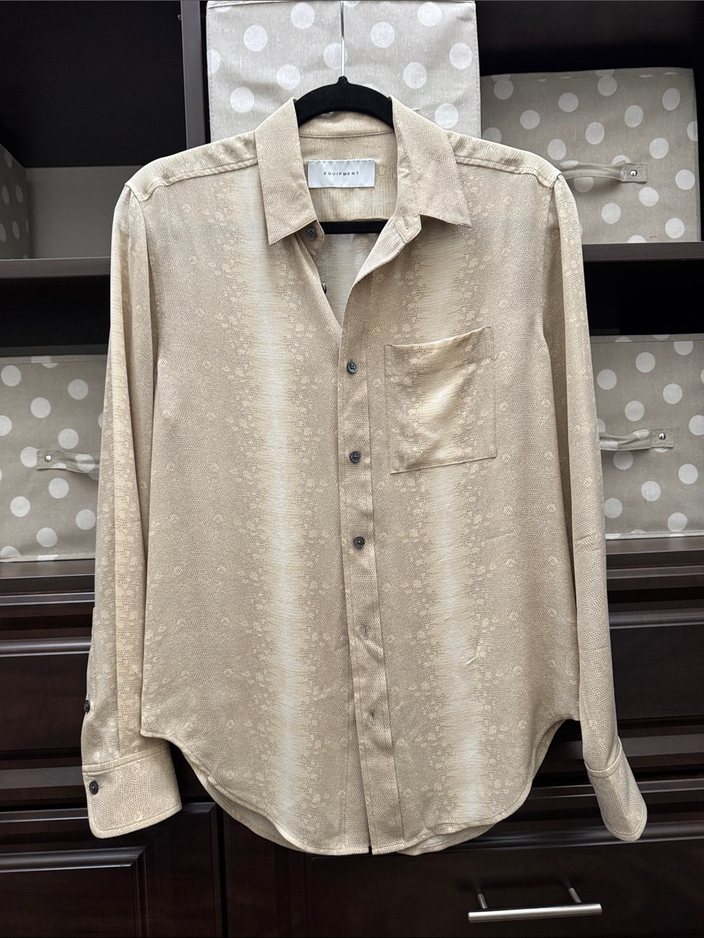Women’s silk Beige Long-Sleeve Button-Up blouse